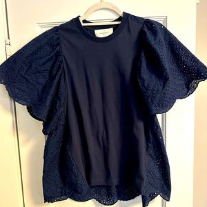 Tuckernuck Pomander Place Emi Eyelet Navy Tshirt size large